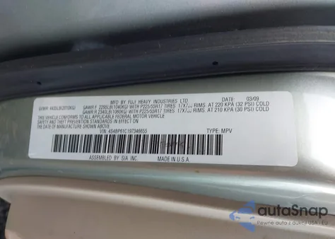 2009 Subaru Outback 2.5I from USA, damaged, VIN 4S4BP61C197346655